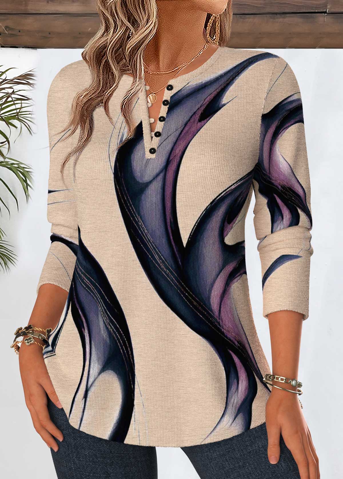 Multi Color Geometric Print Tummy Coverage T Shirt | picture 