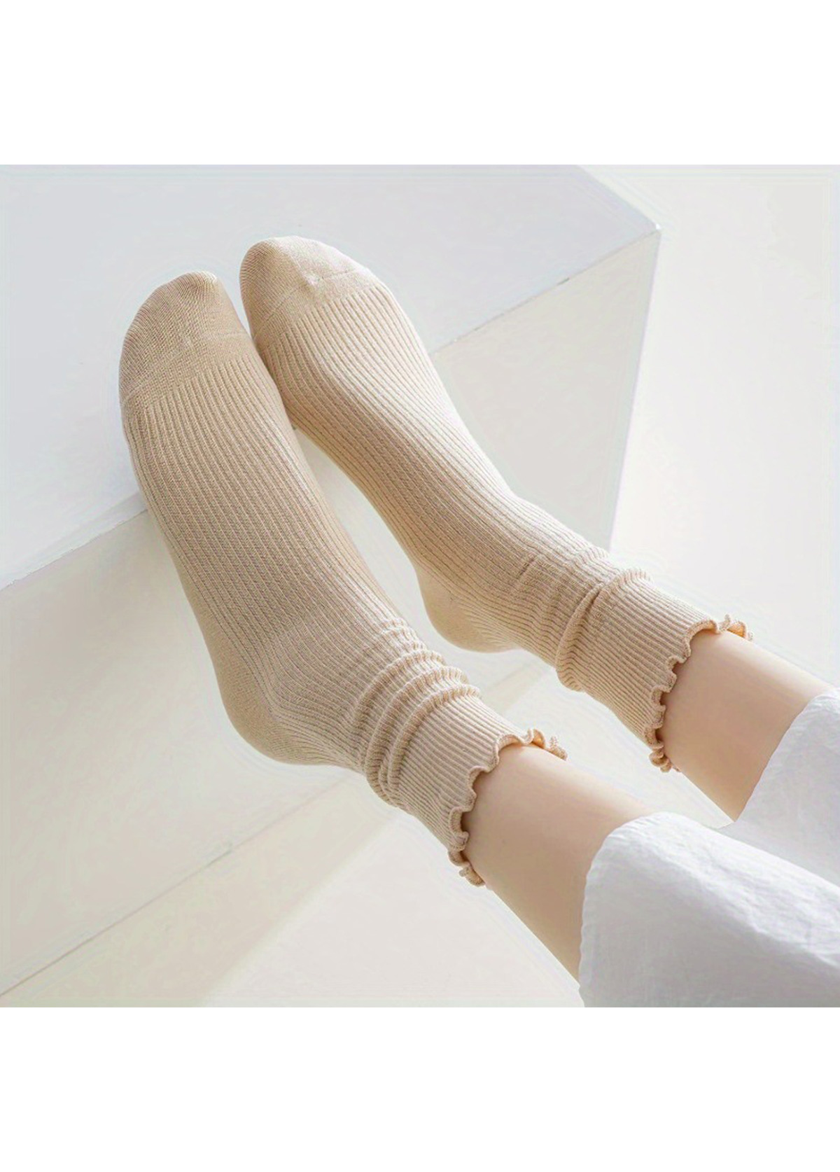 Soft Ruffle Edge Multi Tone Cotton Crew Socks | picture 