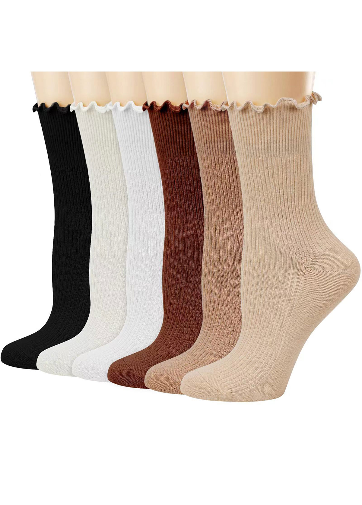 Soft Ruffle Edge Multi Tone Cotton Crew Socks | picture 