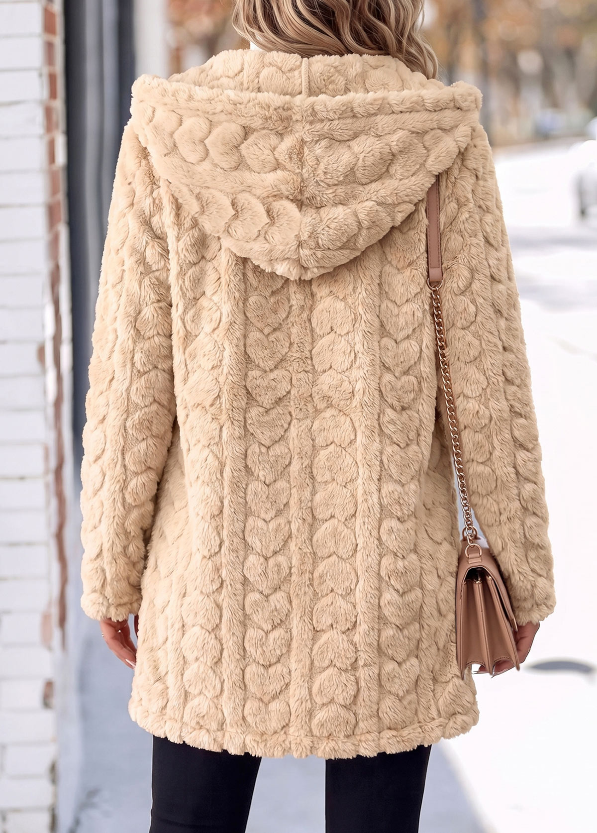 Light Camel Tummy Coverage Long Sleeve Hooded Coat | picture 