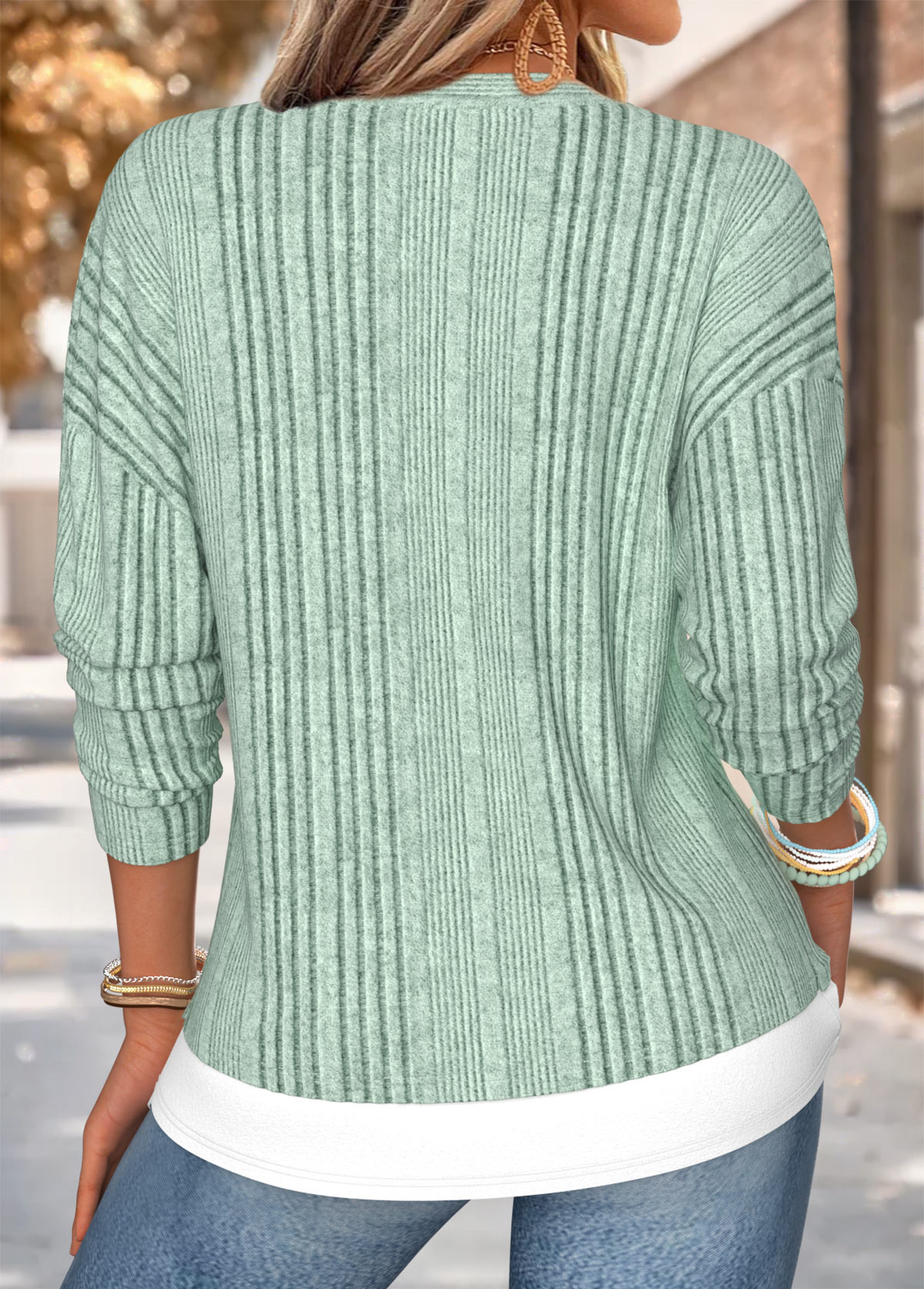 Sage Green Fake 2in1 Long Sleeve T Shirt | picture 