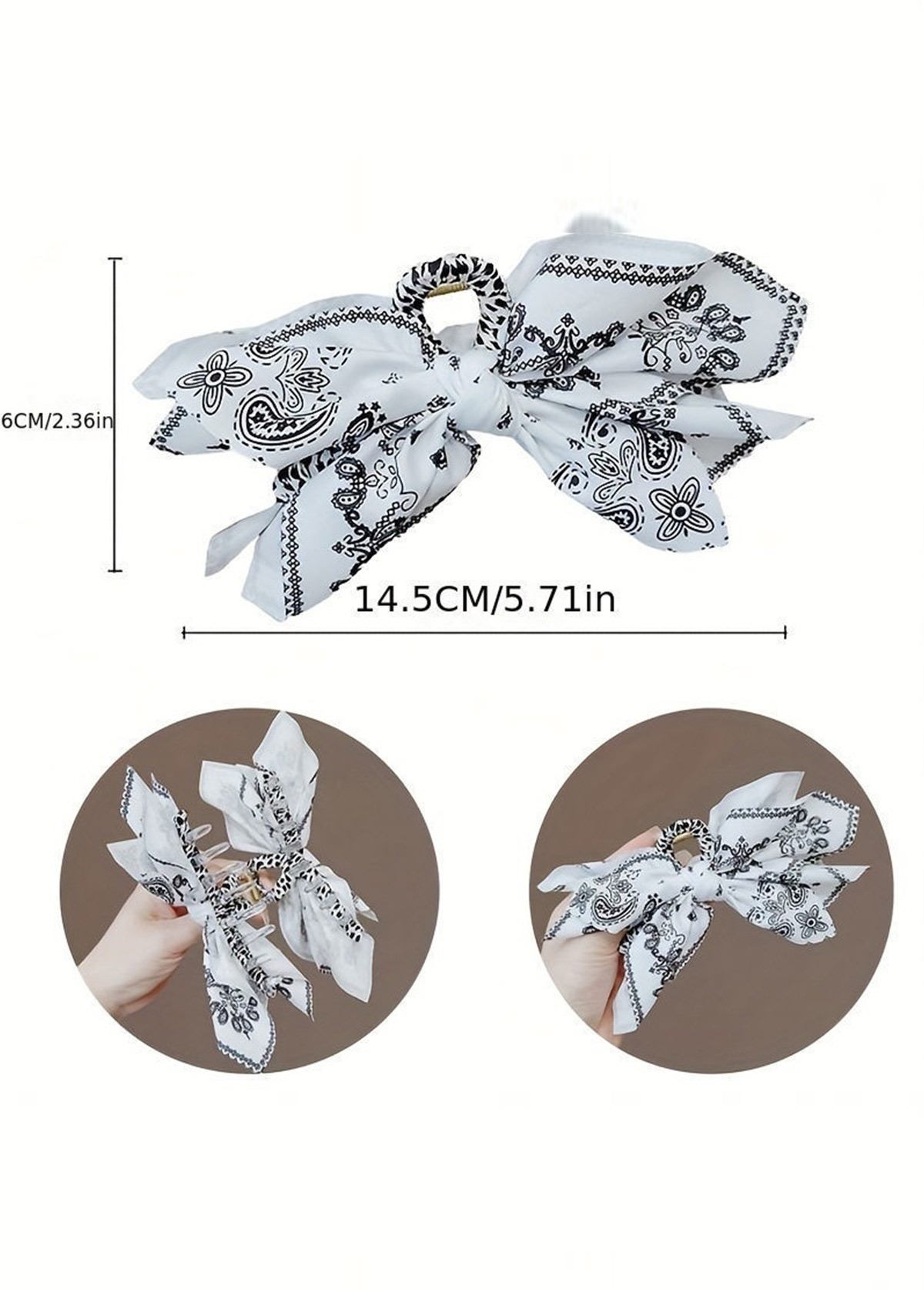 White Paisley Print Bow Hair Barrette Clip | picture 