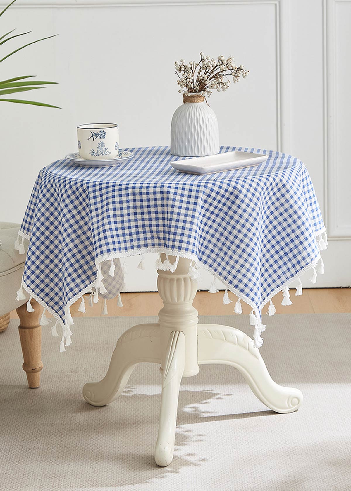 Light Blue Plaid Polyester Material Tablecloth | picture 