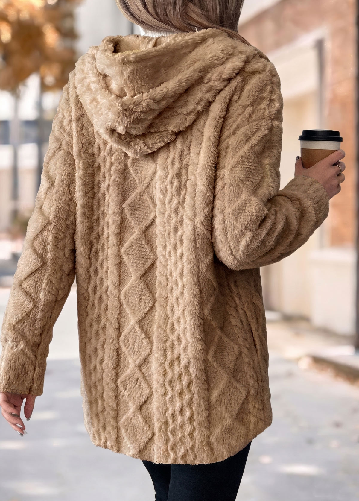 Light Coffee Tummy Coverage Long Sleeve Hooded Coat | picture 