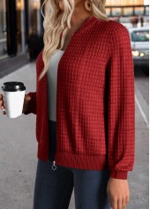 Christmas Red Patchwork Long Sleeve Stand Collar Jacket | thumb picture 