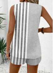 Grey Striped Sleeveless V Neck Tank Top and Shorts | thumb picture 