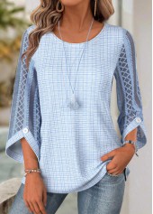 Light Blue 3/4 Sleeve Round Neck Blouse