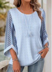 Light Blue 3/4 Sleeve Round Neck Blouse | thumb picture 