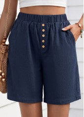 Navy Elastic Waist High Waisted Shorts | thumb picture 