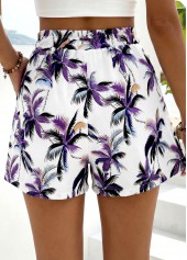 Purple Plants Print Elastic Waist High Waisted Shorts | thumb picture 
