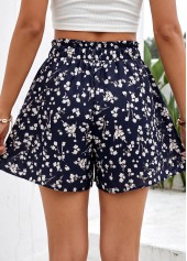 Navy Ditsy Floral Print Wide Leg Elastic Waist Shorts | thumb picture 
