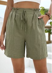 Green Elastic Waist High Waisted Shorts