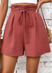 Red Wide Leg Drawastring High Waisted Shorts