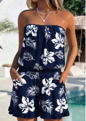 Navy Tummy Coverage Floral Print One Piece Swimwear