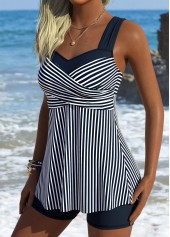 Navy Mid Waisted Tummy Coverage Striped Tankini Set | thumb picture 