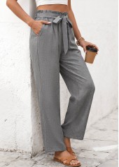 Grey Elastic Waist High Waisted Pants | thumb picture 