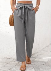 Grey Elastic Waist High Waisted Pants | thumb picture 