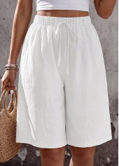 White Wide Leg Elastic Waist High Waisted Shorts