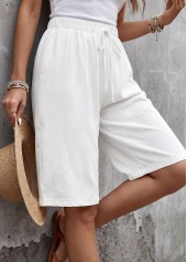 White Wide Leg Elastic Waist High Waisted Shorts | thumb picture 