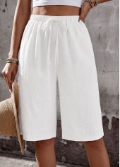 White Wide Leg Elastic Waist High Waisted Shorts | thumb picture 
