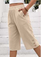 Light Coffee Straight Leg Elastic Waist High Waisted Shorts | thumb picture 