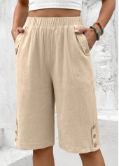 Light Coffee Straight Leg Elastic Waist High Waisted Shorts | thumb picture 
