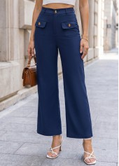 Navy Button Fly High Waisted Pants