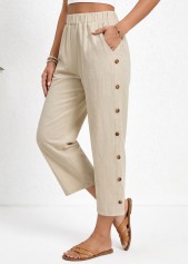 Light Coffee Straight Leg Elastic Waist High Waisted Pants