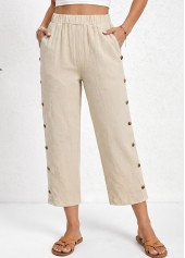 Light Coffee Straight Leg Elastic Waist High Waisted Pants | thumb picture 