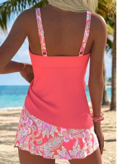 Coral Mid Waisted Tummy Coverage Paisley Print Tankini Set | thumb picture 
