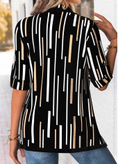 Black Geometric Print 3/4 Sleeve Fake Two Piece Twinset | thumb picture 