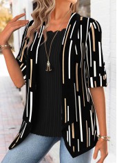 Black Geometric Print 3/4 Sleeve Fake Two Piece Twinset | thumb picture 