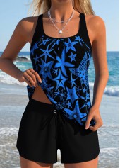 Black Mid Waisted Lace Up Tankini Set