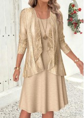 Gray Brown Geometric Print Two-piece Dress and Cardigan | thumb picture 