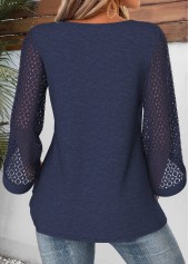 Navy Patchwork 3/4 Sleeve Round Neck Blouse | thumb picture 