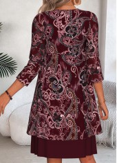 Wine Red Paisley Print Two-piece Dress and Cardigan | thumb picture 