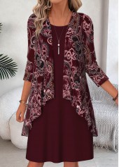 Wine Red Paisley Print Two-piece Dress and Cardigan | thumb picture 