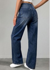 Denim Blue Straight Leg Elastic Waist High Waisted Jeans | thumb picture 