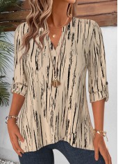 Light Camel Geometric Print Layered Long Sleeve Blouse | thumb picture 