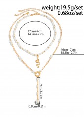 Golden Geometric Pearl Alloy Necklace Sets | thumb picture 
