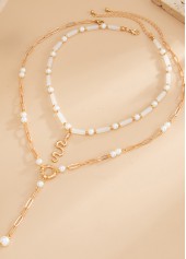 Golden Geometric Pearl Alloy Necklace Sets | thumb picture 