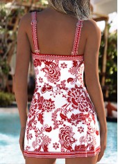 Deep Red Twist Random Floral Print One Piece Swimdress | thumb picture 