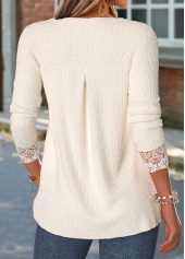 Beige Patchwork Long Sleeve Round Neck T Shirt | thumb picture 