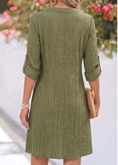 Olive Green Short Patchwork Long Sleeve Split Neck Dress | thumb picture 