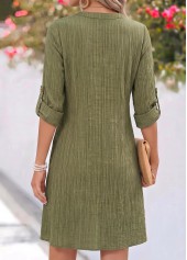 Olive Green Short Patchwork Long Sleeve Split Neck Dress | thumb picture 