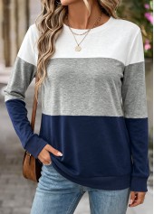 Navy Tummy Coverage Long Sleeve Round Neck Sweatshirt