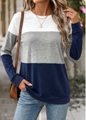 Navy Tummy Coverage Long Sleeve Round Neck Sweatshirt | thumb picture 