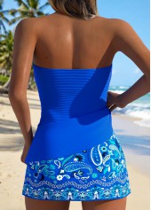 Blue Mid Waisted Tummy Coverage Paisley Print Tankini Set | thumb picture 