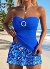 Blue Mid Waisted Tummy Coverage Paisley Print Tankini Set | thumb picture 