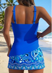 Blue Mid Waisted Tummy Coverage Paisley Print Tankini Set | thumb picture 